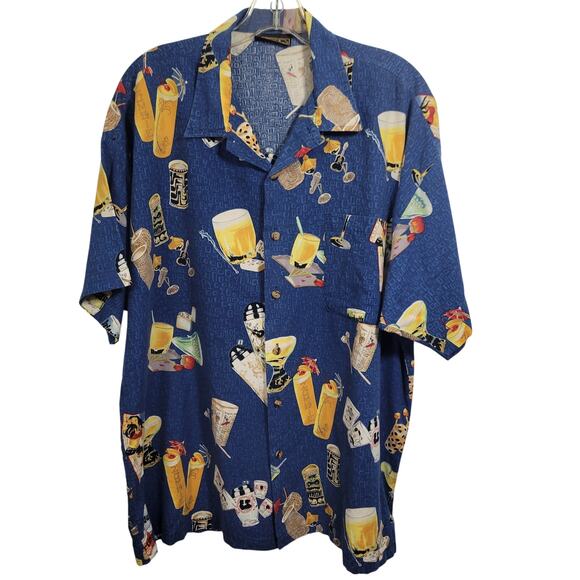 Manzini Collection Other - Monzini Collection From  Italy Mens Bue Bar Graphic Hawaiian Shirt Size XL 10325